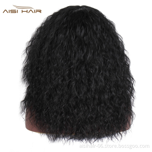 Aisi Hair Wholesale Hot Selling Shoulder Length Fluffy Curly Fiber Pre Plucked Synthetic Hair For Black Women Lace Front Wig